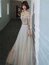 A Line Off the Shoulder Tulle Beading Prom Dress LBQ3821